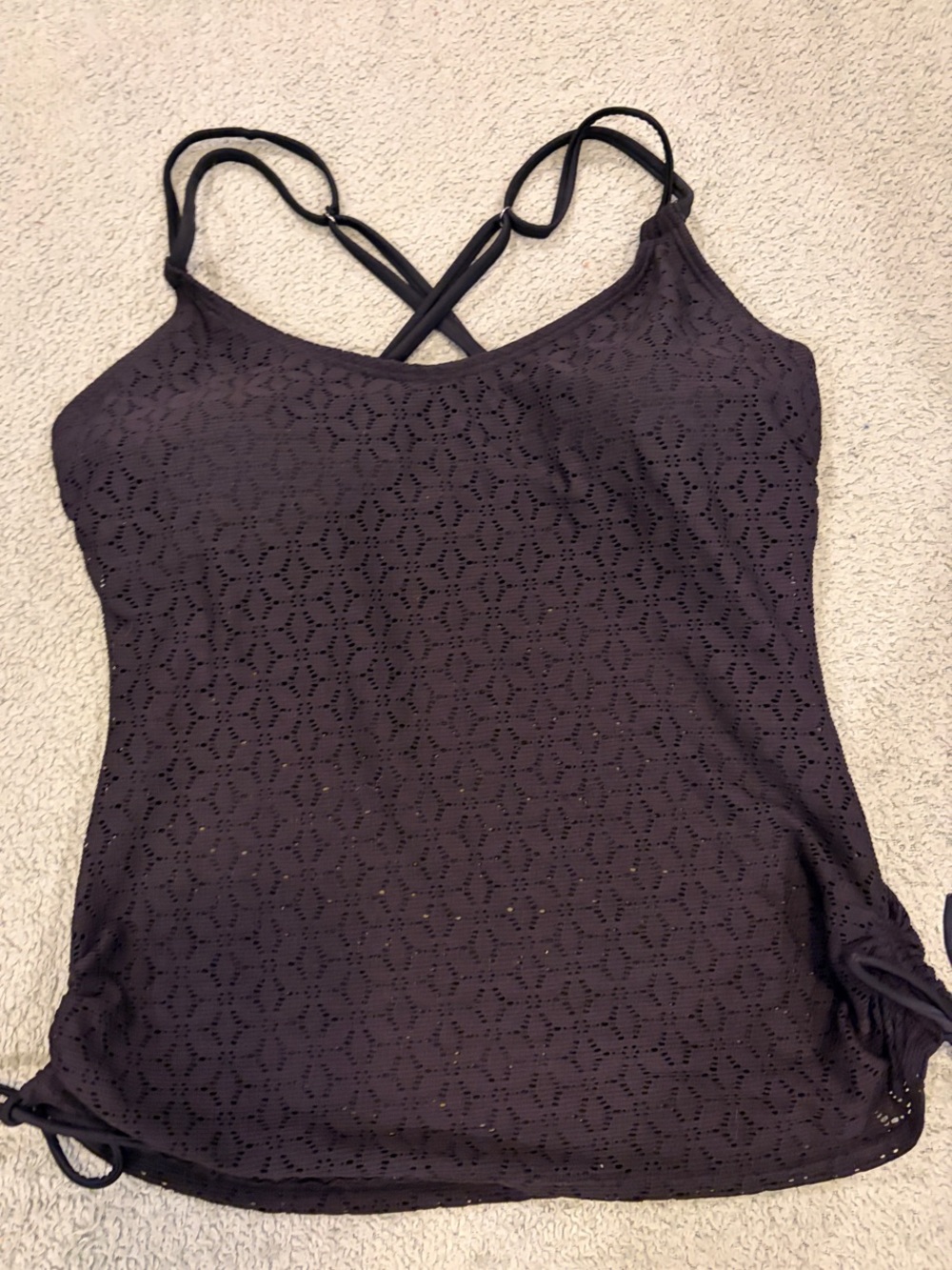 SO Womens Black Eyelet Cross-Back Cami Style Tankini Top sz XL